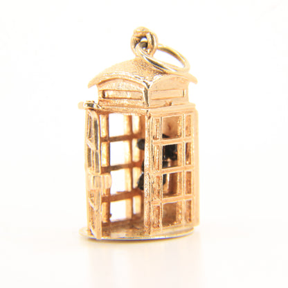 Vintage 9ct Hallmarked Gold British Phone Box Booth Charm Pendant Travel Gift