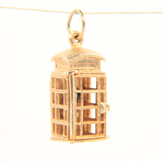 Vintage 9ct Hallmarked Gold British Phone Box Booth Charm Pendant Travel Gift