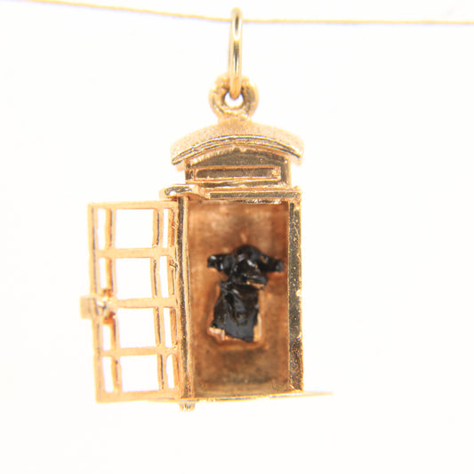 Vintage 9ct Hallmarked Gold British Phone Box Booth Charm Pendant Travel Gift
