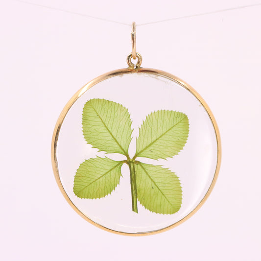 Vintage 9ct Gold Real Four Leaf Clover Pendant Lucky Charm Botanical Gift