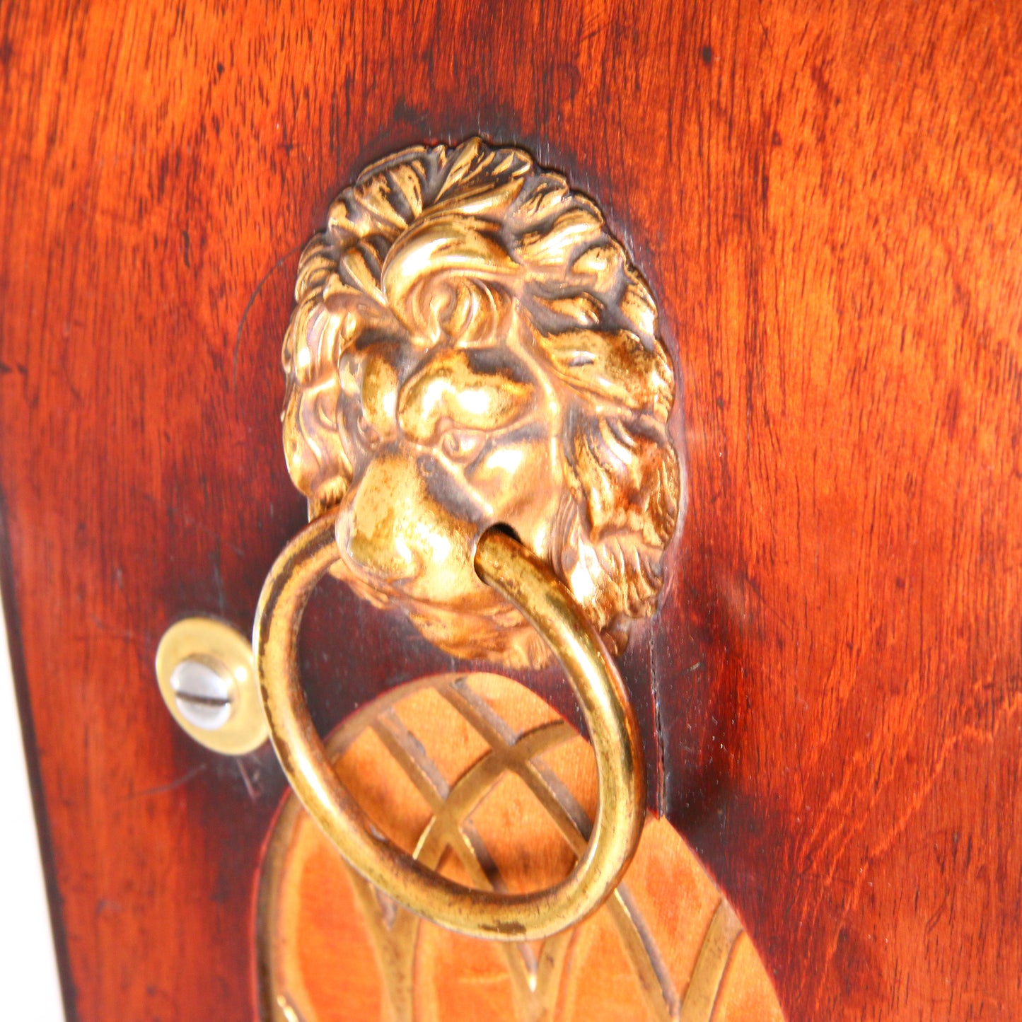 Antique English Brass Lion Mahogany 2 Train Fusee Striking Bracket Clock