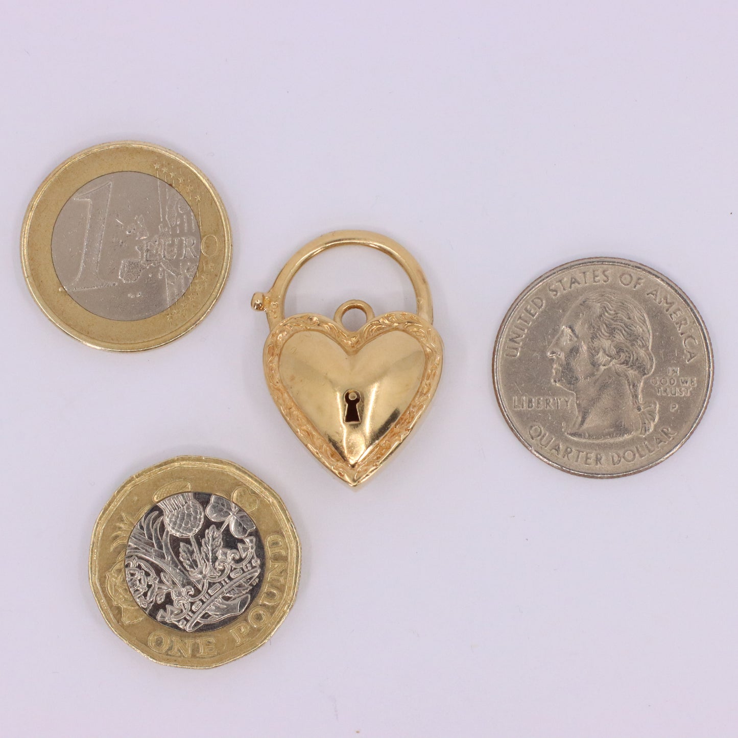 Vintage 9ct Yellow Gold Heart Padlock Charm Pendant Love Token Necklace Gift