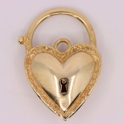 Vintage 9ct Yellow Gold Heart Padlock Charm Pendant Love Token Necklace Gift