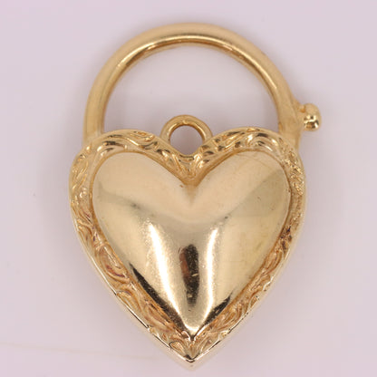 Vintage 9ct Yellow Gold Heart Padlock Charm Pendant Love Token Necklace Gift