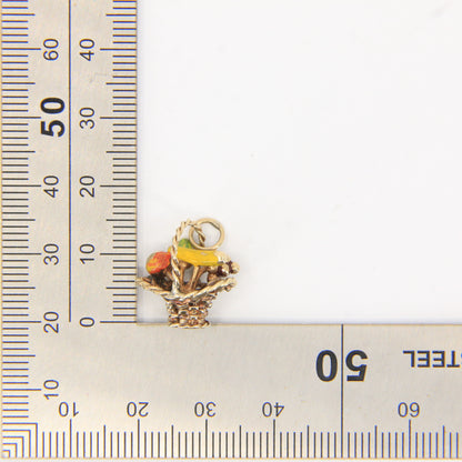 Vintage 9ct Hallmarked Gold Fruit Basket Charm Pendant Enamel Detail Miniature