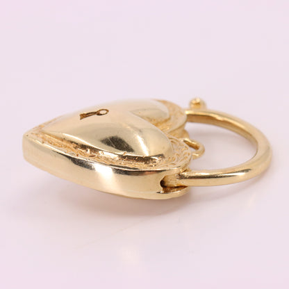 Vintage 9ct Yellow Gold Heart Padlock Charm Pendant Love Token Necklace Gift