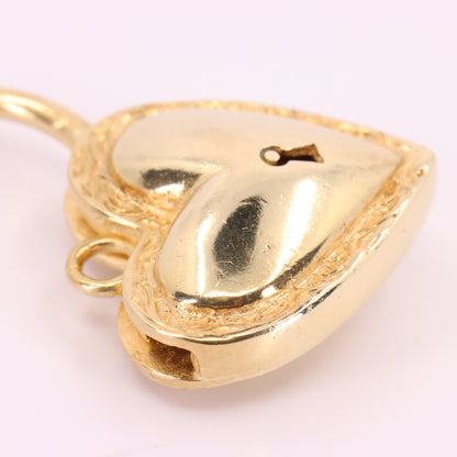 Vintage 9ct Yellow Gold Heart Padlock Charm Pendant Love Token Necklace Gift