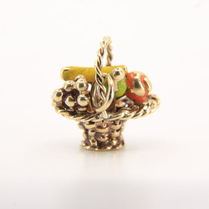 Vintage 9ct Hallmarked Gold Fruit Basket Charm Pendant Enamel Detail Miniature