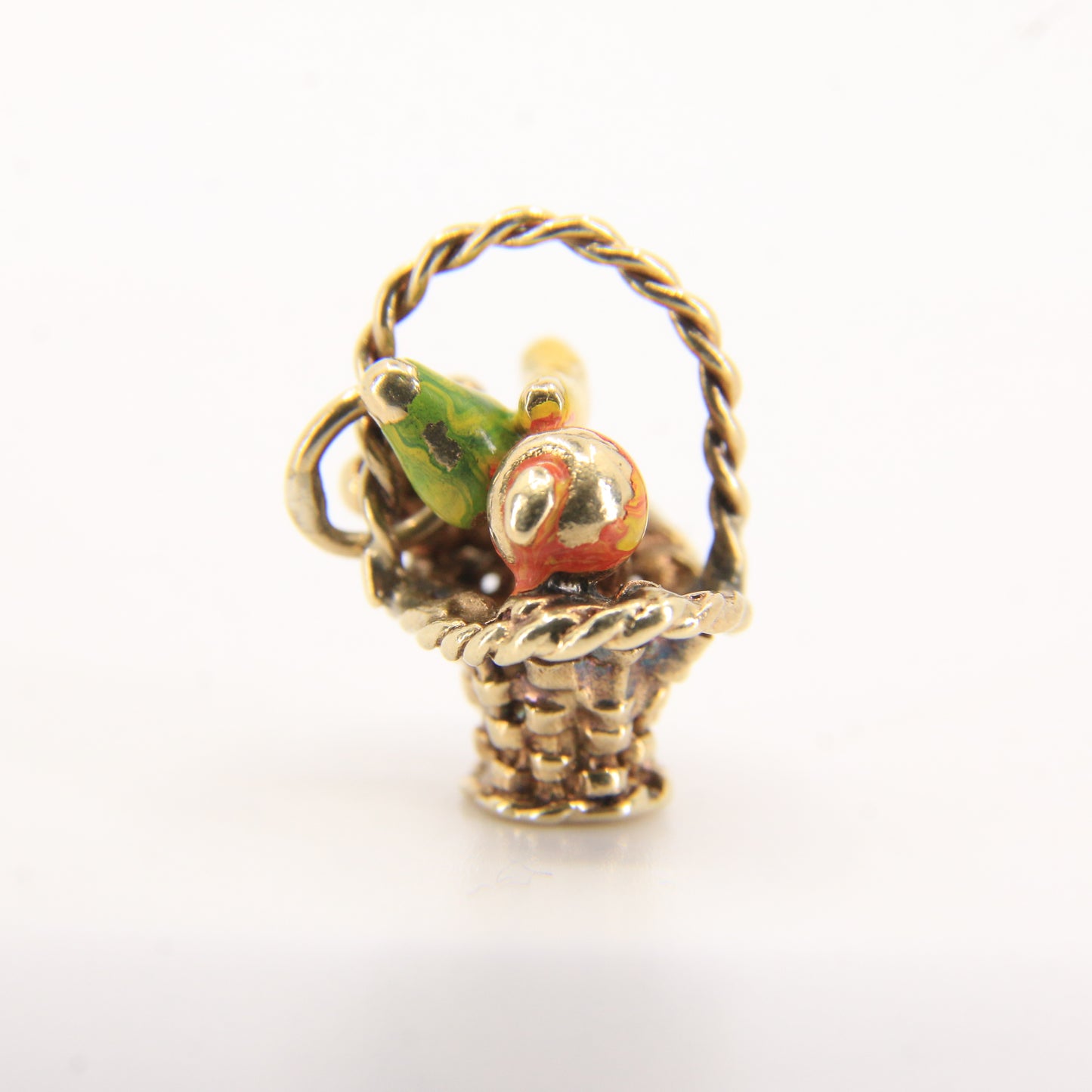 Vintage 9ct Hallmarked Gold Fruit Basket Charm Pendant Enamel Detail Miniature