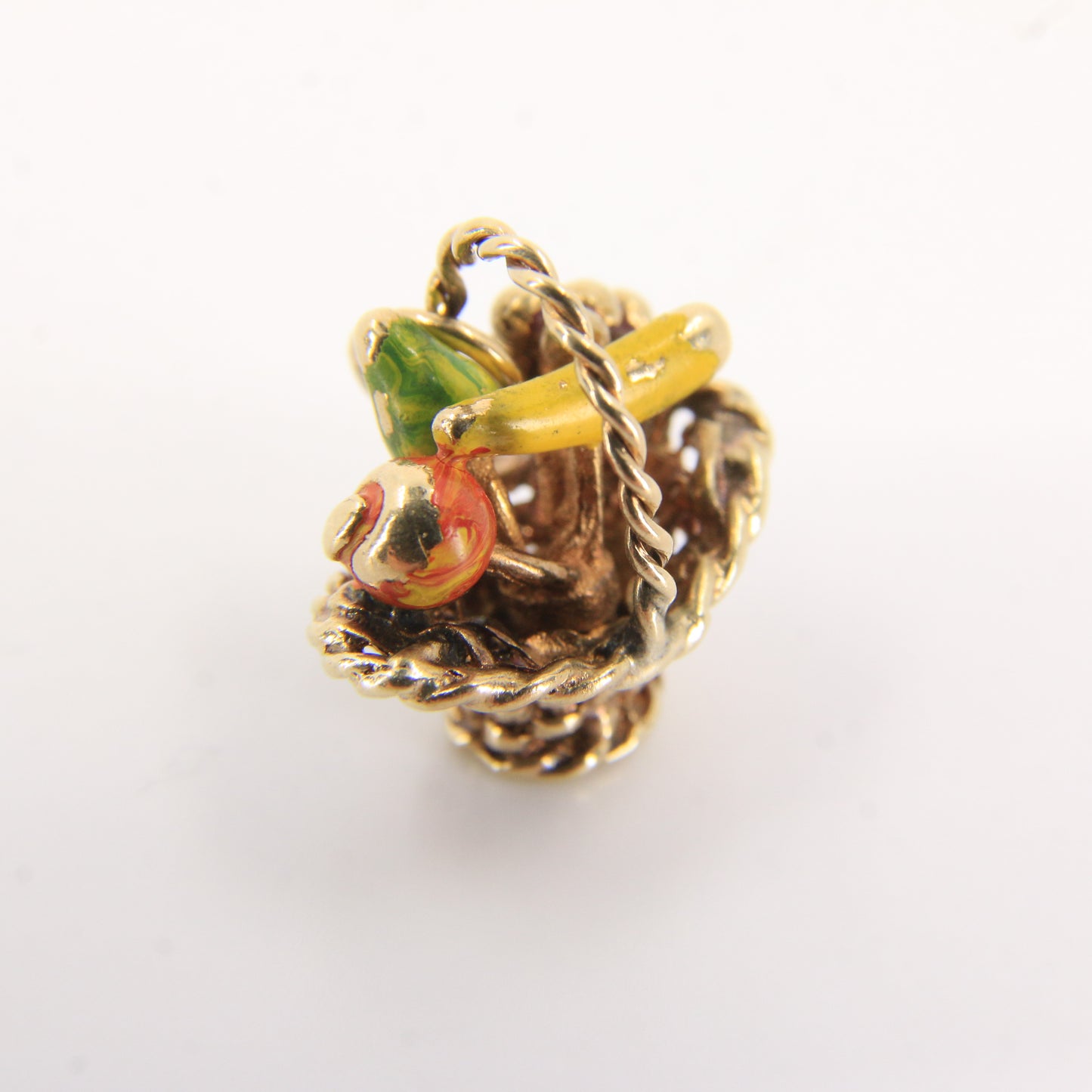 Vintage 9ct Hallmarked Gold Fruit Basket Charm Pendant Enamel Detail Miniature
