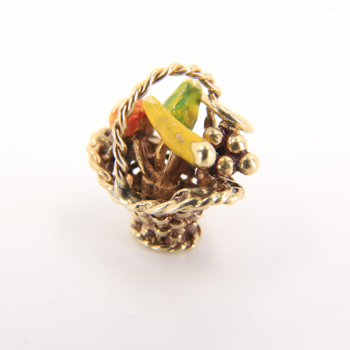 Vintage 9ct Hallmarked Gold Fruit Basket Charm Pendant Enamel Detail Miniature