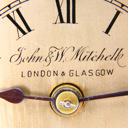 Antique Clock John & W Mitchell Glasgow London Small Antique Rosewood 4 Glass Mantel Clock 8-Day Fusee Silver Dial Running