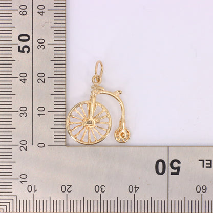 Vintage 9ct Hallmarked Gold Penny Farthing Bike Charm Pendant Spinning Wheels