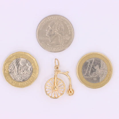 Vintage 9ct Hallmarked Gold Penny Farthing Bike Charm Pendant Spinning Wheels