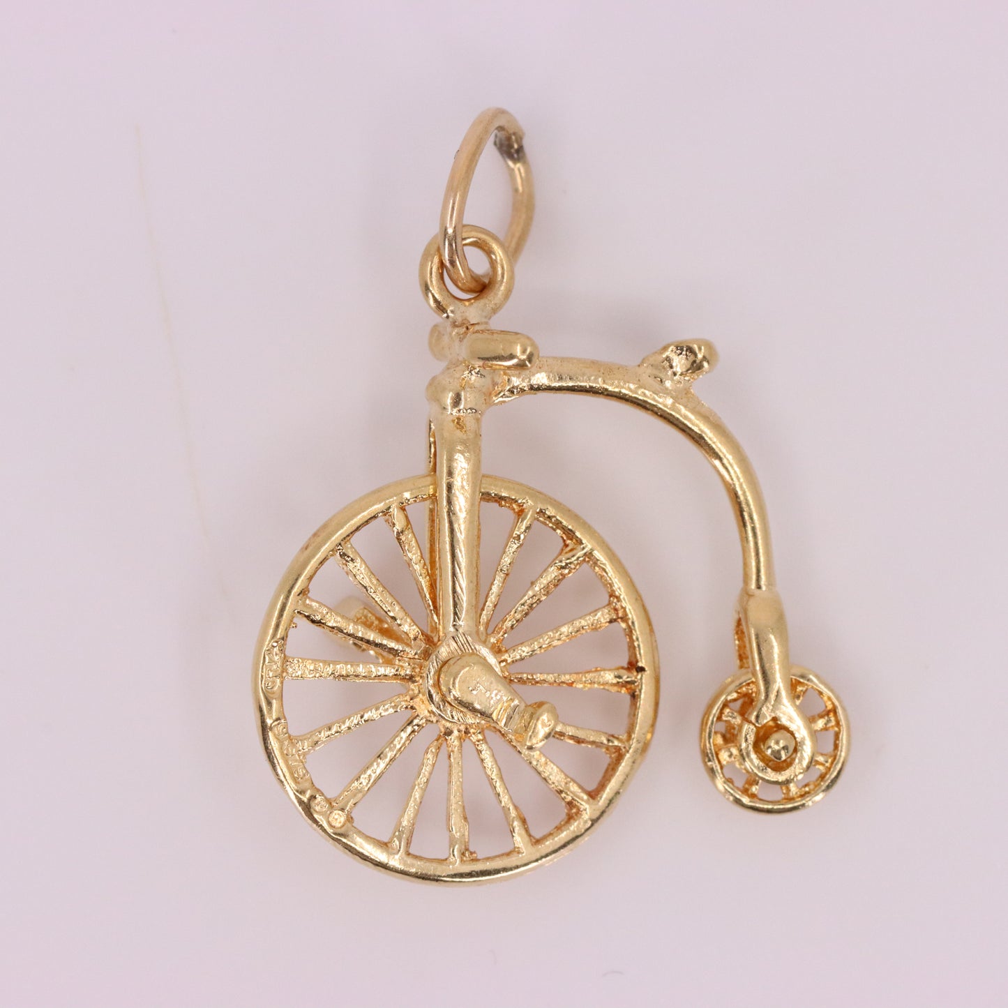Vintage 9ct Hallmarked Gold Penny Farthing Bike Charm Pendant Spinning Wheels