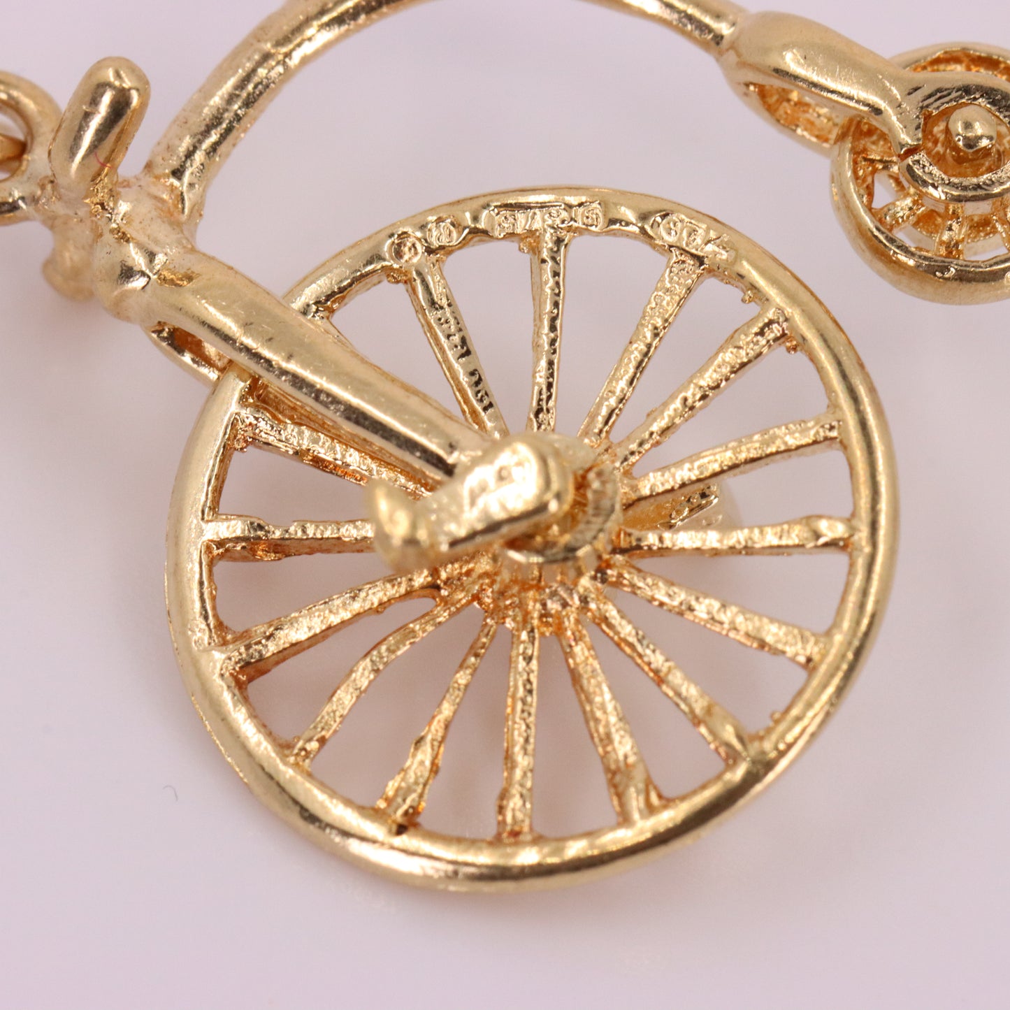 Vintage 9ct Hallmarked Gold Penny Farthing Bike Charm Pendant Spinning Wheels