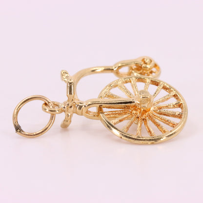 Vintage 9ct Hallmarked Gold Penny Farthing Bike Charm Pendant Spinning Wheels