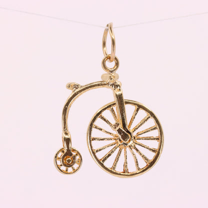 Vintage 9ct Hallmarked Gold Penny Farthing Bike Charm Pendant Spinning Wheels