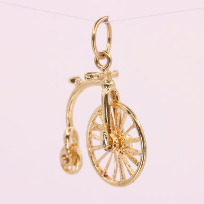 Vintage 9ct Hallmarked Gold Penny Farthing Bike Charm Pendant Spinning Wheels