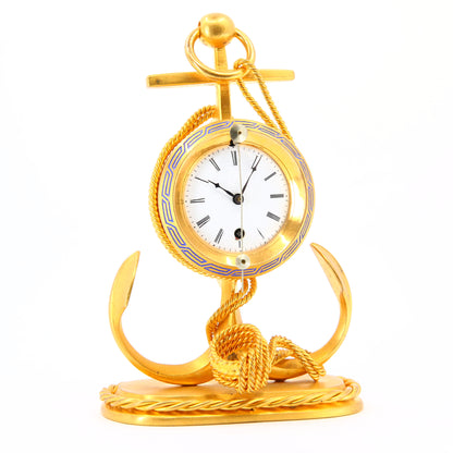 Antique 1880 Nautical Zappler Desk Clock Anchor Rope Gilt Brass Ormolu Working