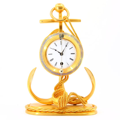 Antique 1880 Nautical Zappler Desk Clock Anchor Rope Gilt Brass Ormolu Working