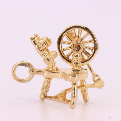 Vintage 9ct Hallmarked Gold Spinning Wheel Charm Moving Pendant Gift