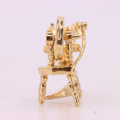 Vintage 9ct Hallmarked Gold Spinning Wheel Charm Moving Pendant Gift