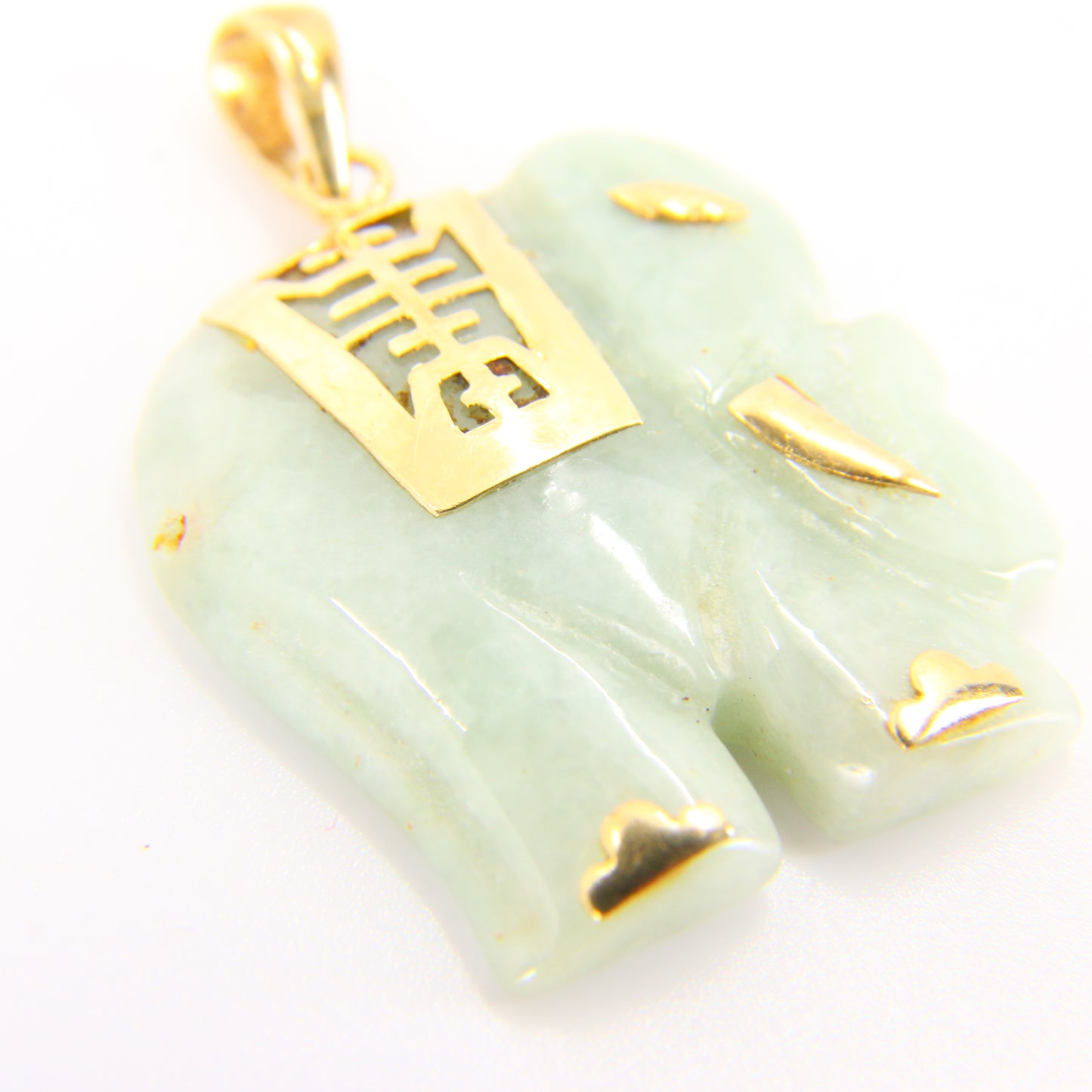 Vintage Jade Elephant Pendant 14k Gold Mounted Jade Elephant Trunk Up