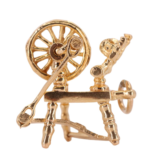 Vintage 9ct Hallmarked Gold Spinning Wheel Charm Moving Pendant Gift
