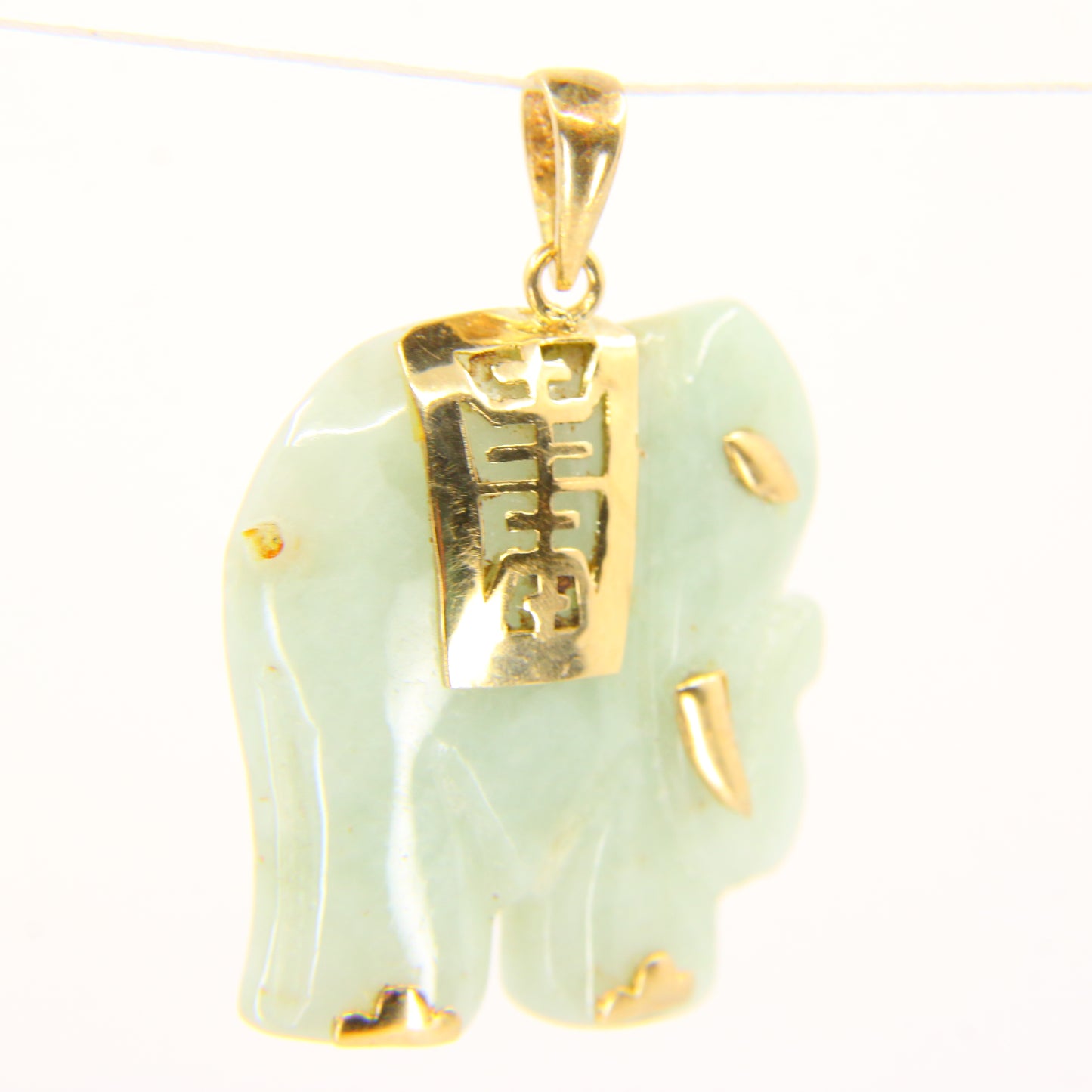 Vintage Jade Elephant Pendant 14k Gold Mounted Jade Elephant Trunk Up