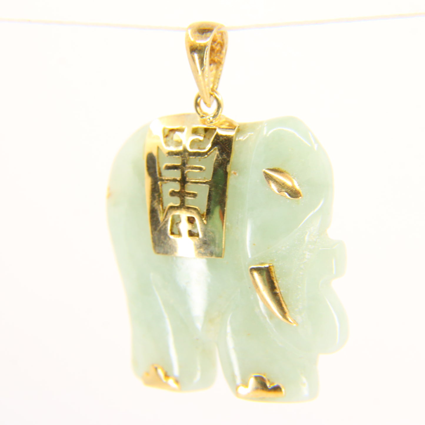 Vintage Jade Elephant Pendant 14k Gold Mounted Jade Elephant Trunk Up