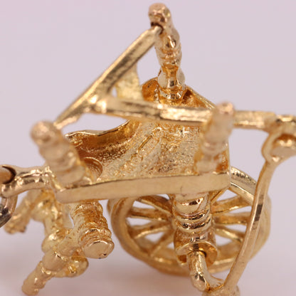 Vintage 9ct Hallmarked Gold Spinning Wheel Charm Moving Pendant Gift