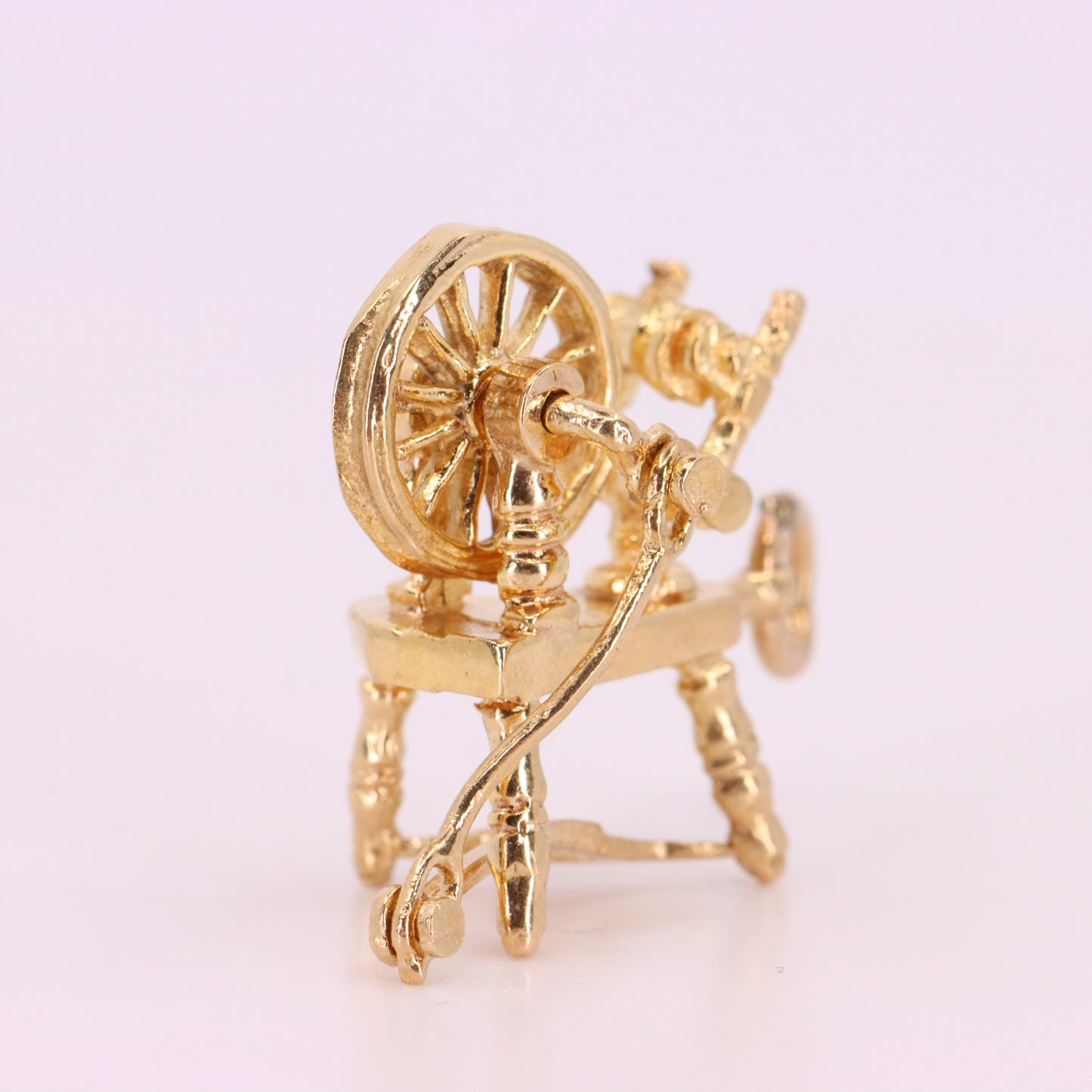 Vintage 9ct Hallmarked Gold Spinning Wheel Charm Moving Pendant Gift