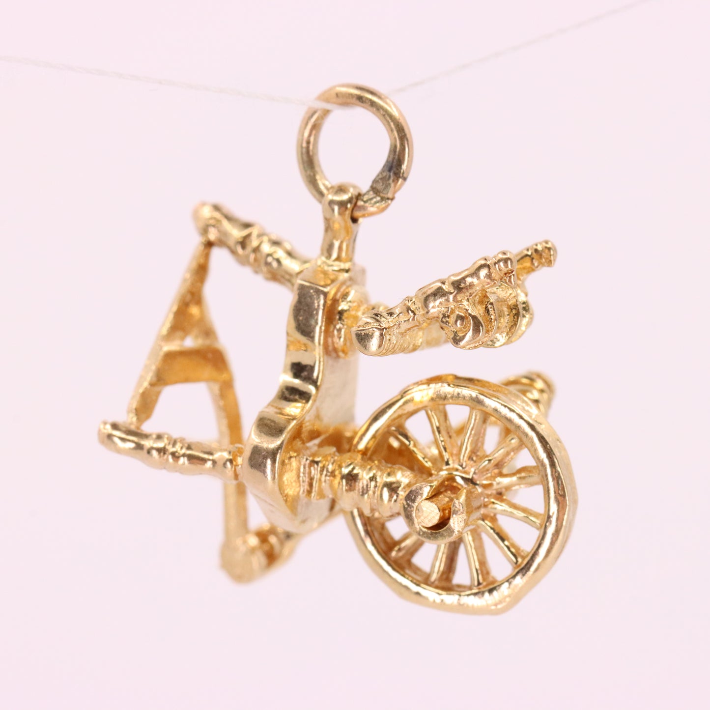 Vintage 9ct Hallmarked Gold Spinning Wheel Charm Moving Pendant Gift