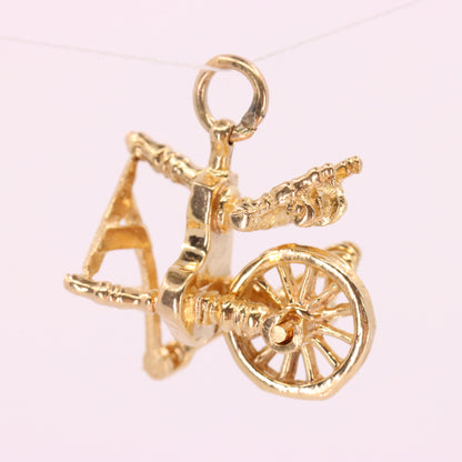Vintage 9ct Hallmarked Gold Spinning Wheel Charm Moving Pendant Gift