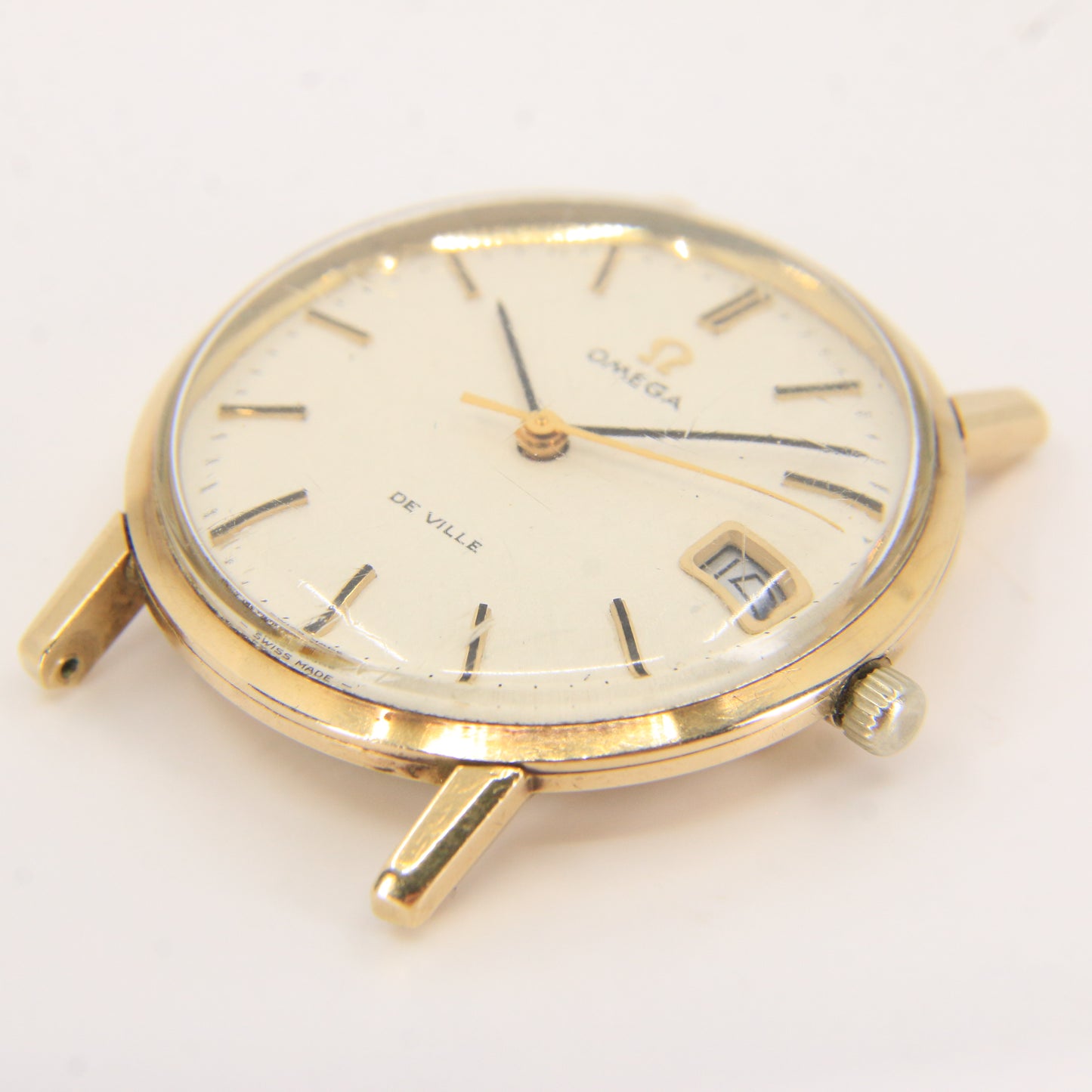 Vintage 9ct Gold Omega De Ville Wristwatch Date Feature Initialled Case Back