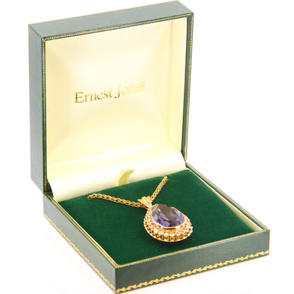 Vintage 14ct Amethyst Pendant Gold Necklace Boxed