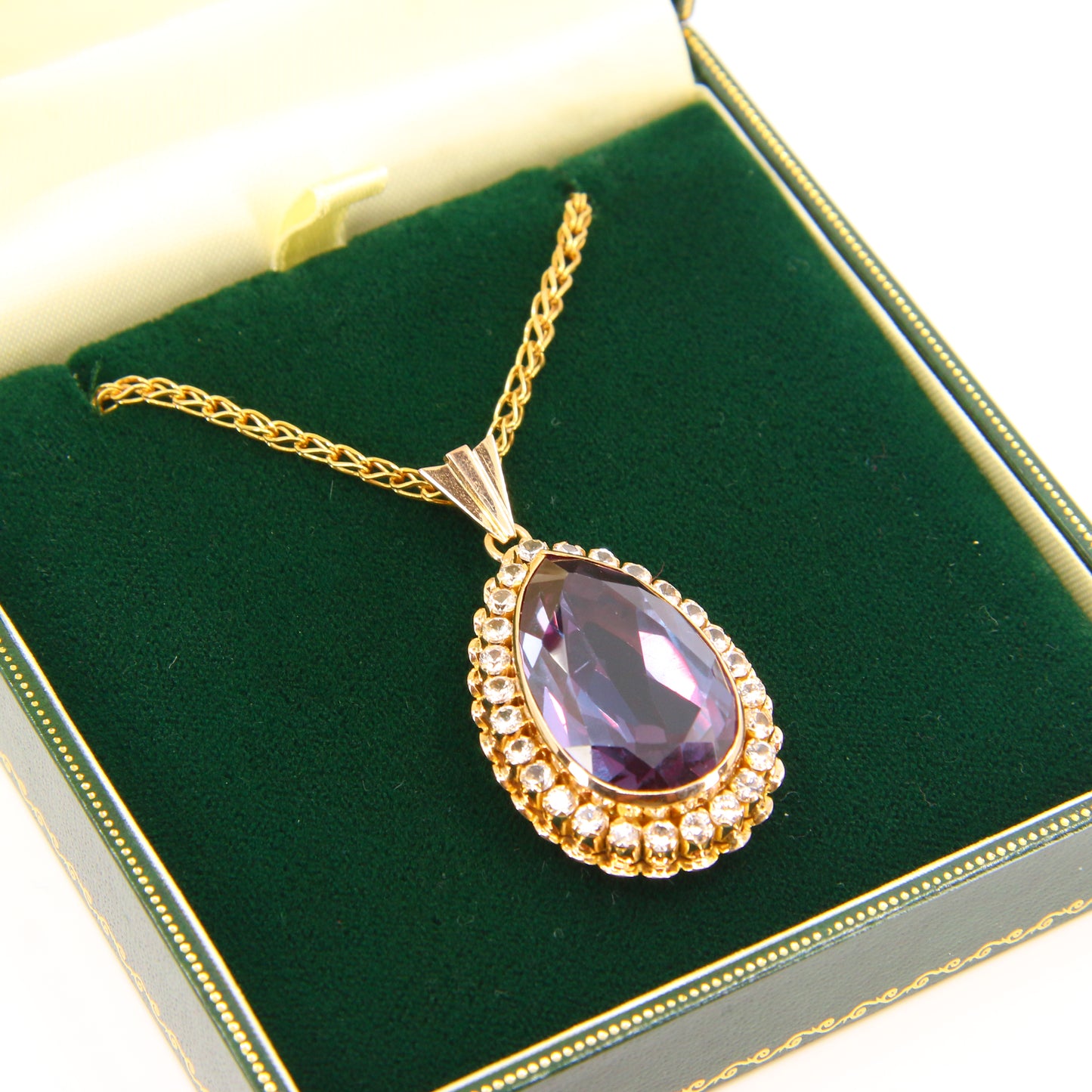 Vintage 14ct Amethyst Pendant Gold Necklace Boxed