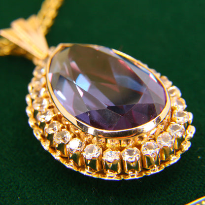 Vintage 14ct Amethyst Pendant Gold Necklace Boxed