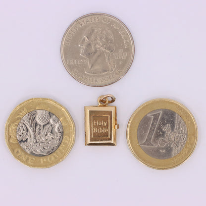 Vintage 9ct Hallmarked Gold Opening Holy Bible Charm Religious Pendant Gift