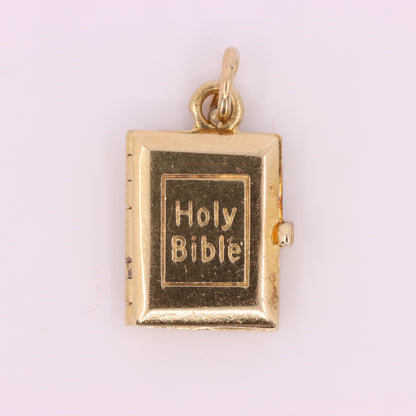 Vintage 9ct Hallmarked Gold Opening Holy Bible Charm Religious Pendant Gift