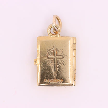 Vintage 9ct Hallmarked Gold Opening Holy Bible Charm Religious Pendant Gift