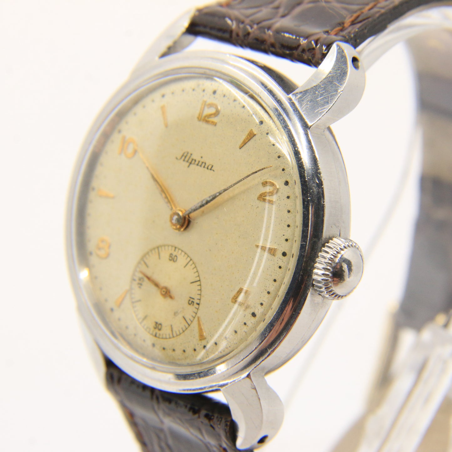 Vintage Alpina Cal 598 Stainless Steel Wristwatch With Small Seconds circa 1950s