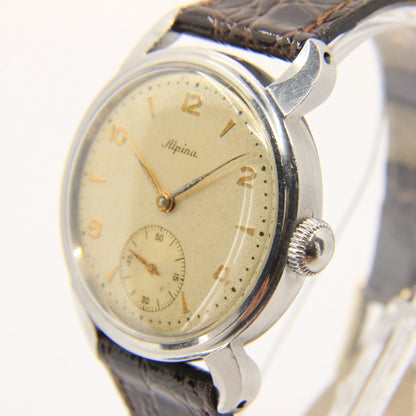 Vintage Alpina Cal 598 Stainless Steel Wristwatch With Small Seconds circa 1950s