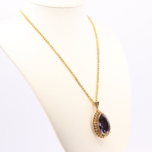 Vintage 14ct Amethyst Pendant Gold Necklace Boxed