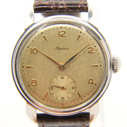 Vintage Alpina Cal 598 Stainless Steel Wristwatch With Small Seconds circa 1950s