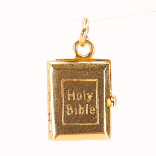 Vintage 9ct Hallmarked Gold Opening Holy Bible Charm Religious Pendant Gift