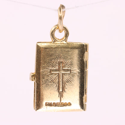 Vintage 9ct Hallmarked Gold Opening Holy Bible Charm Religious Pendant Gift