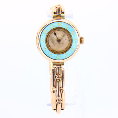 Antique 9ct Gold Rolex Blue Enamel Swiss Made Ladies Wristwatch Mechanical