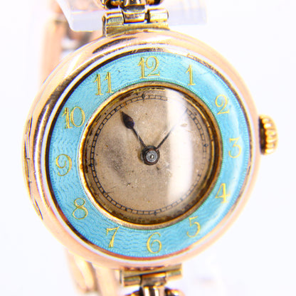 Antique 9ct Gold Rolex Blue Enamel Swiss Made Ladies Wristwatch Mechanical